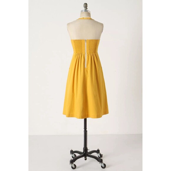 Anthropologie Floreat Anchors Aweigh Dress Halter Embroidered Yellow Size 0 - Picture 2 of 16